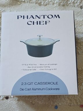 Teal Blue Green  2.3 QT Non-Stick Ceramic Casserole with Glass Lid